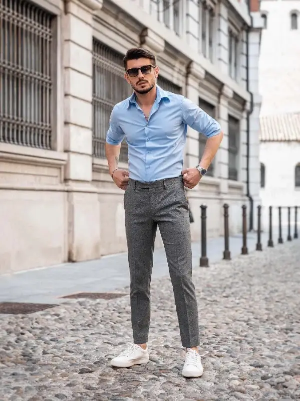 Light Blue Shirt With Grey Pants