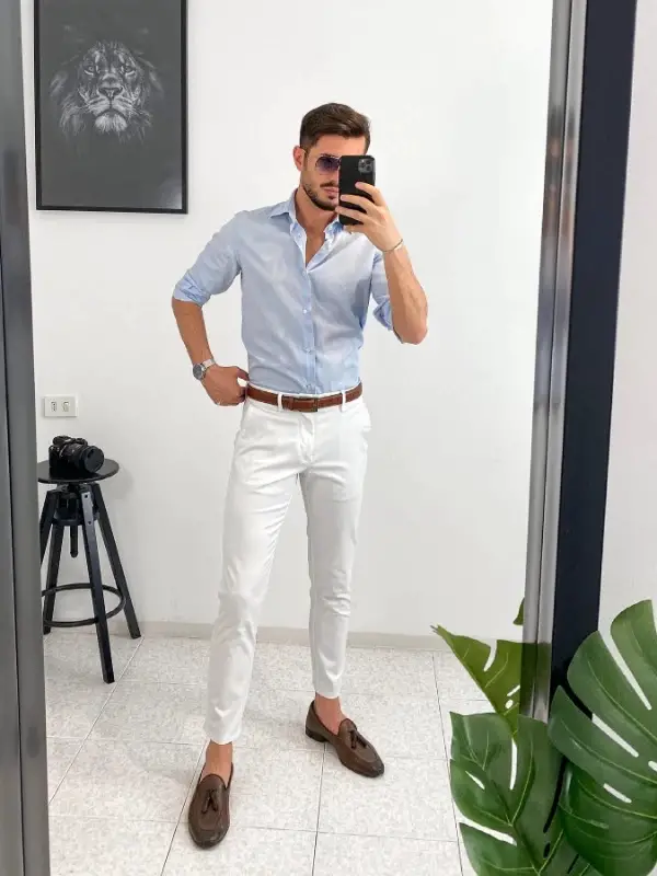 Light Blue Shirt With White Pants