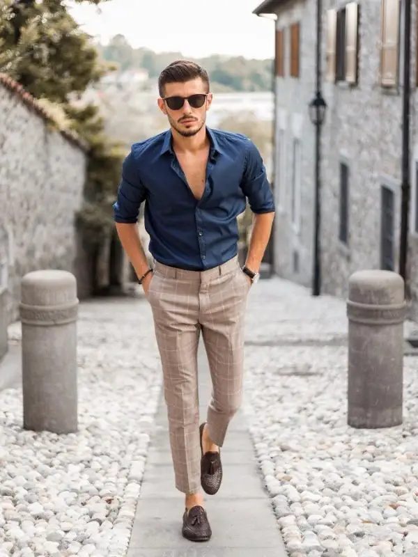 How To Wear A Wear A Blue Shirt With Khaki Pants • Ready Sleek