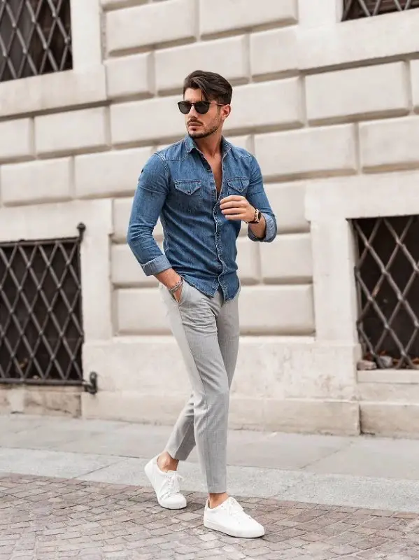 Denim Blue Shirt With Grey