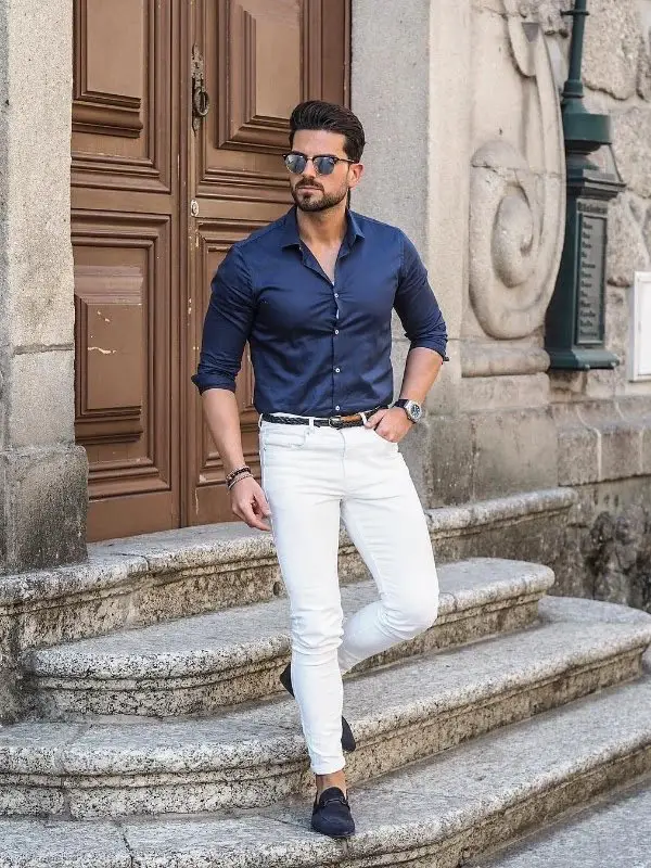 Dark/Navy Blue Shirt With White