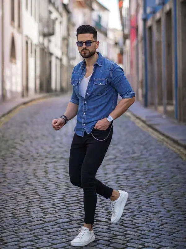 Denim Blue Shirt With Black