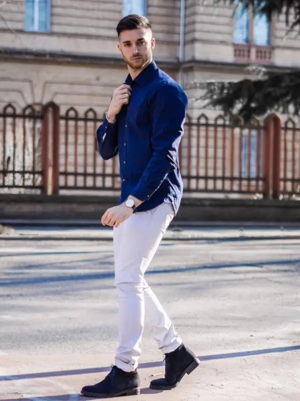 Dark/Navy Blue Shirt With White