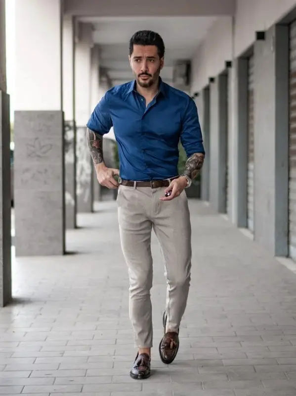 How To Wear A Wear A Blue Shirt With Khaki Pants • Ready Sleek