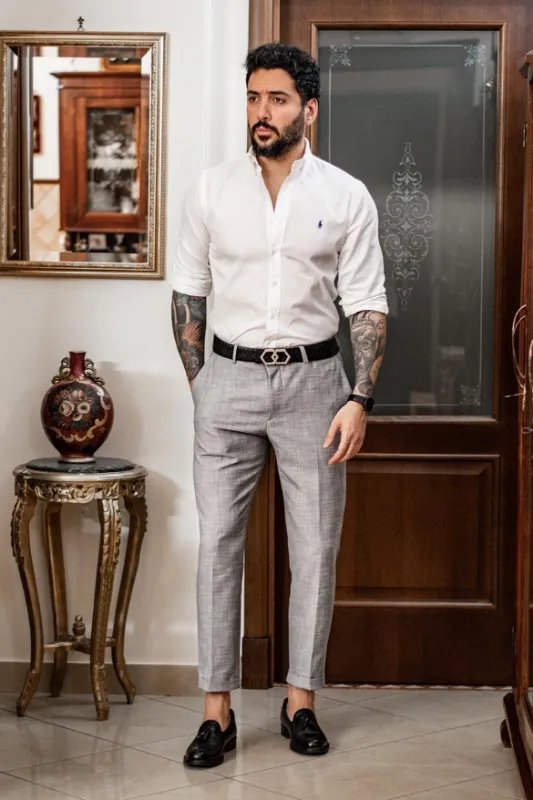 White shirt with light grey