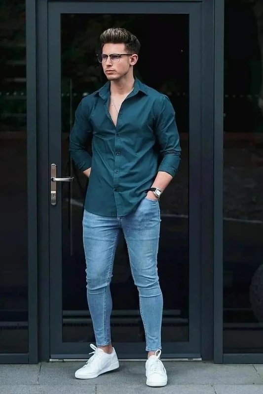 Green Shirt with Blue Jeans