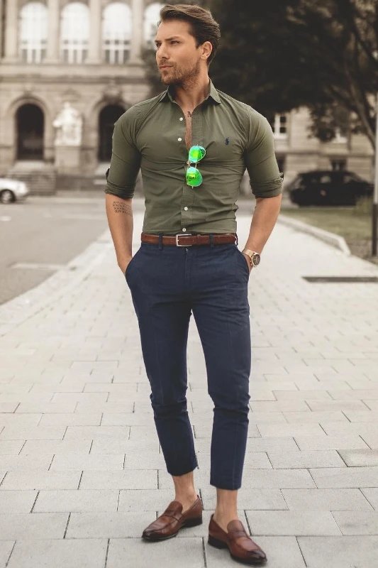 Green Shirt With Navy Blue Pants