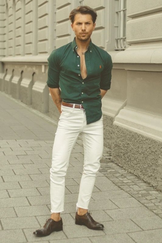 Green Shirt With White Pants