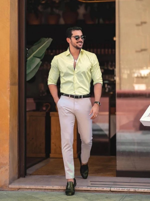 Elegant Bearded Hipster Wearing Yellow Shirt,tie And Pants. Stock Photo,  Picture And Royalty Free Image. Image 76219283.