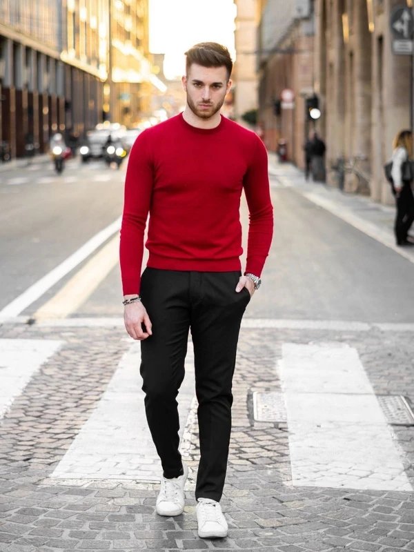Red Shirt with Black Pants
