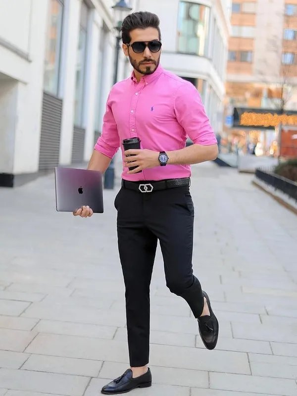Pink shirts With black trousers