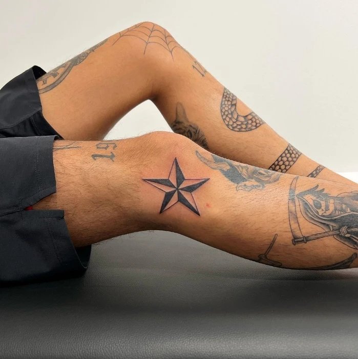 Nautical Star Tattoo on leg