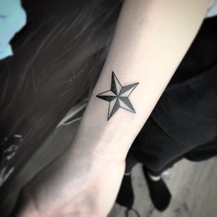 Small Nautical Star Tattoo on Hand