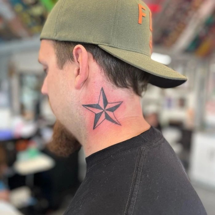Nautical Star Tattoo on neck