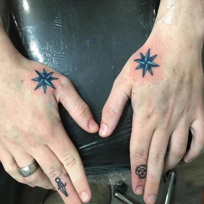 Small Nautical Star Tattoo on Hand