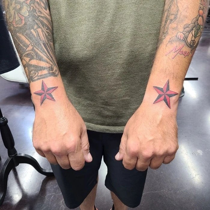 Small Nautical Star Tattoo on Hand