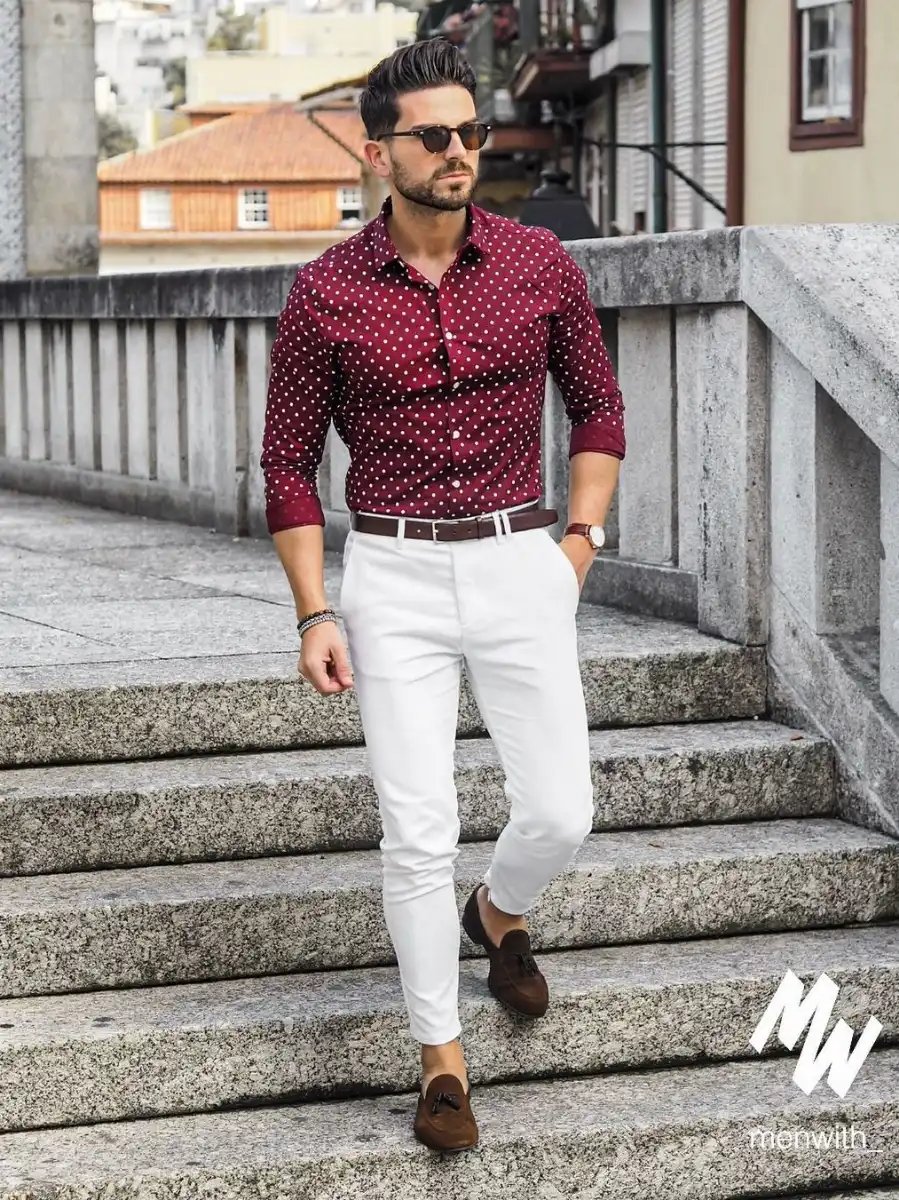 Maroon Shirt with White Pants