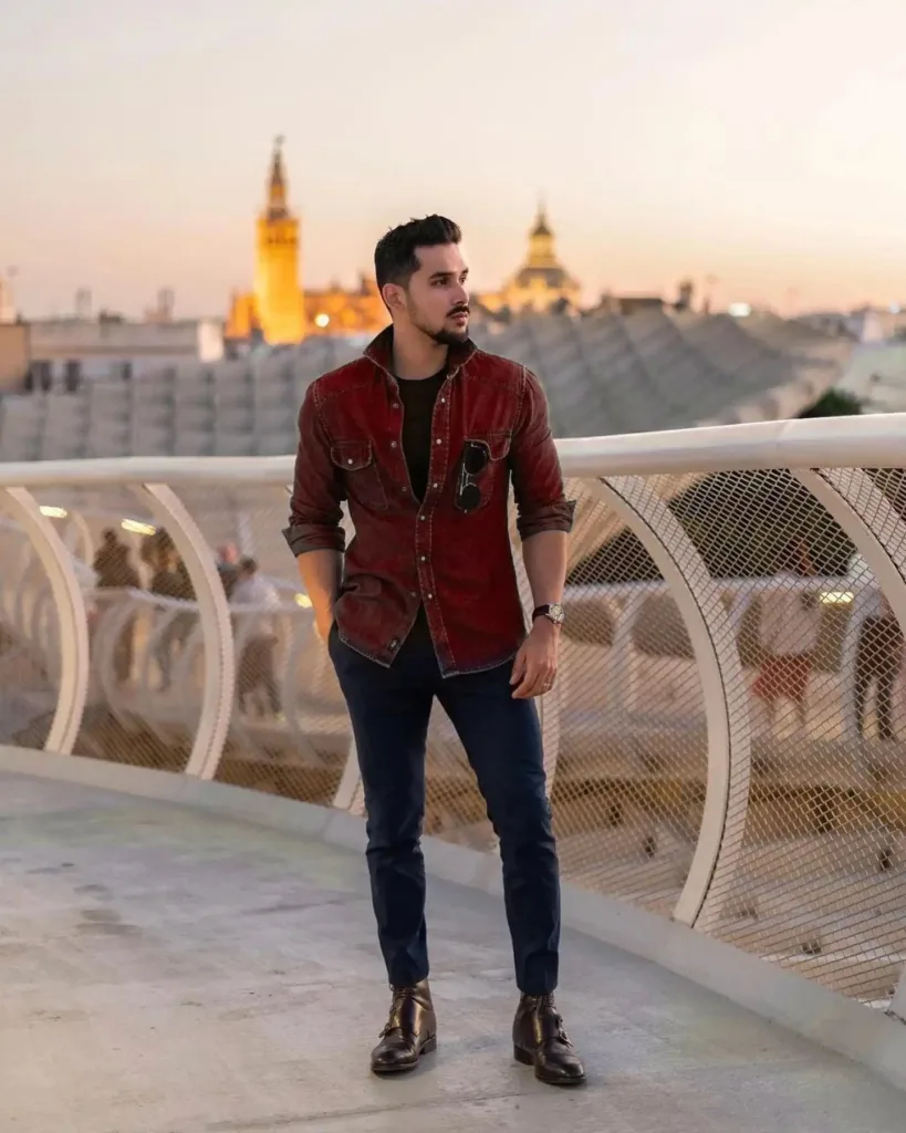 Maroon Shirt with Navy Blue Pants