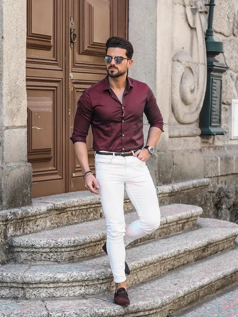 Maroon Shirt with White Pants