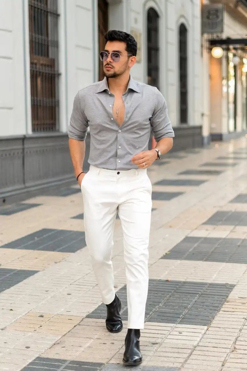 Gray Shirt with White Pants