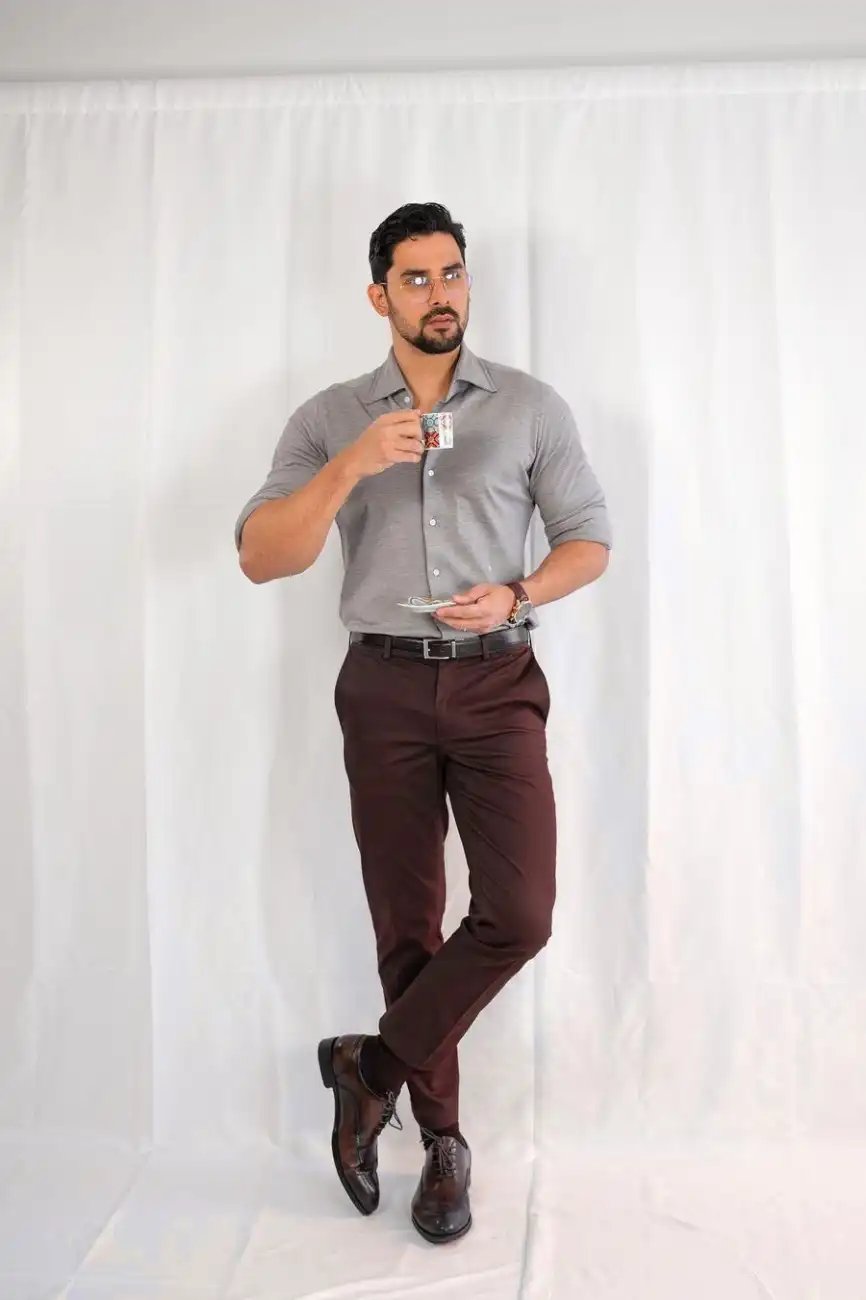 Grey Shirt with Brown Pants