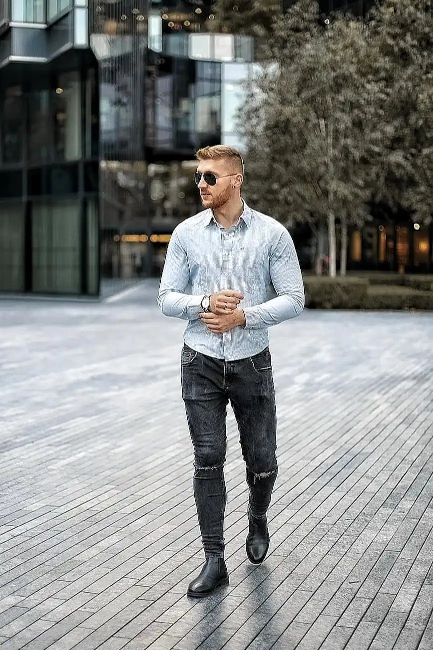 Faded Black Jeans With Grey shirt