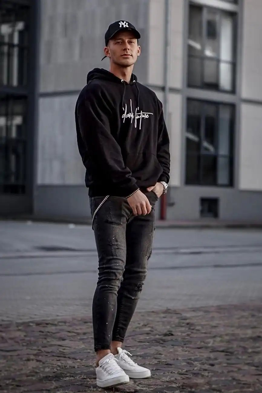 Faded Black Jeans with Hoodies Sweatshirts