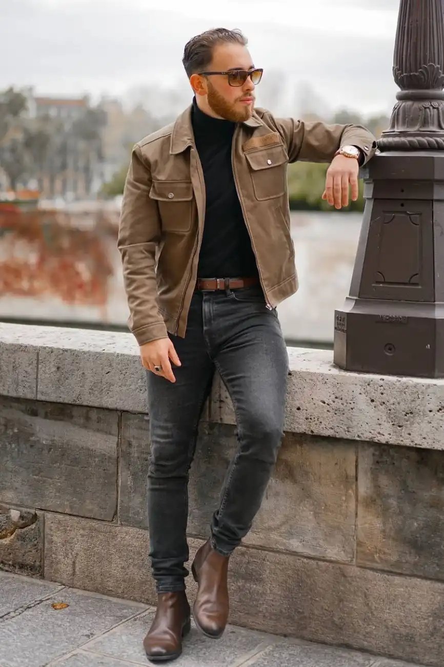 Faded Black Jeans With suede jacket
