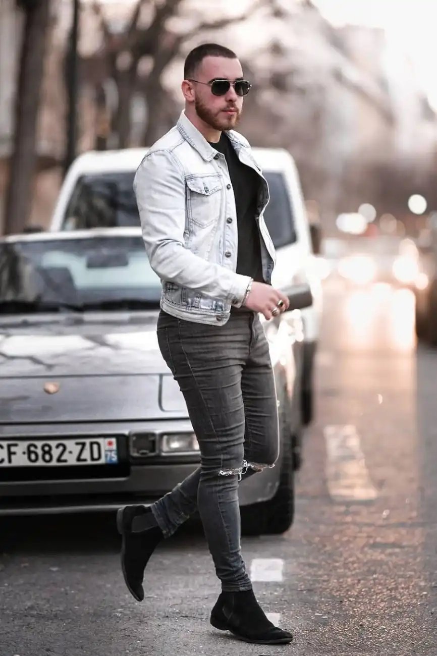 Faded Black Jeans With denim jacket