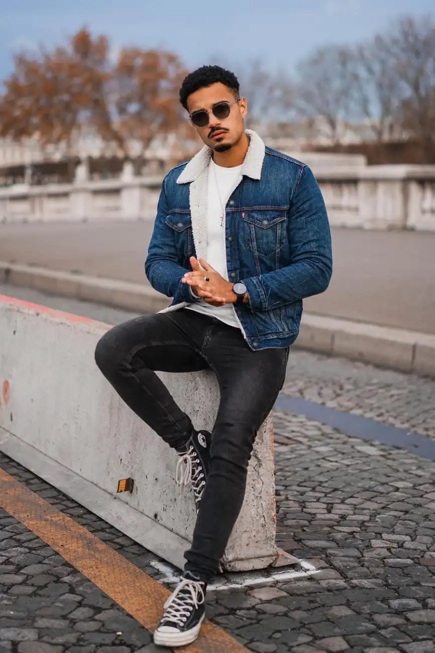 Faded Black Jeans With denim jacket