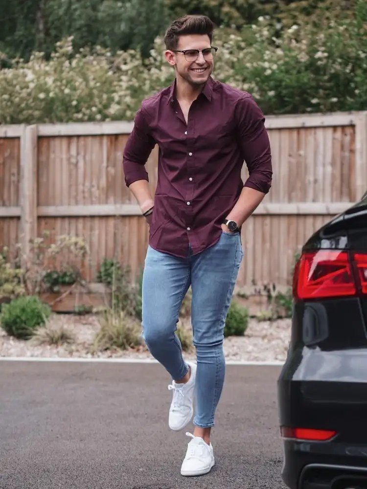 Blue Jeans with Burgundy Shirts