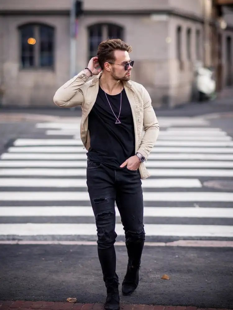 Khaki or Camel Color Shirt With black jeans