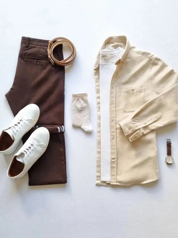 Khaki or Camel Color Shirt With brown Pants