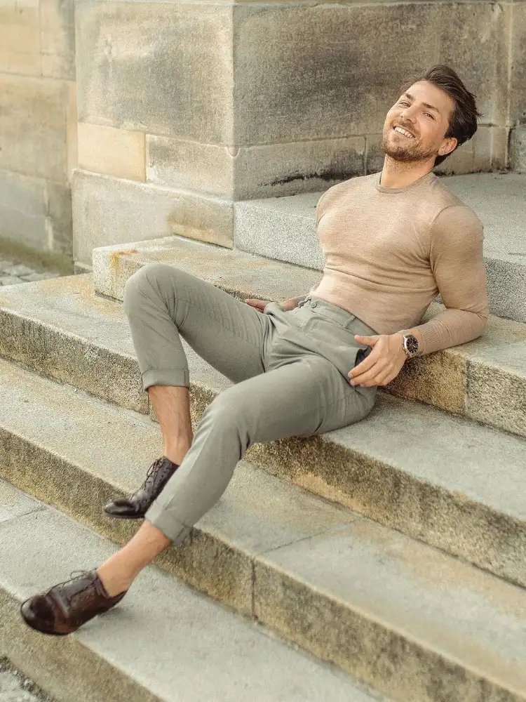 Khaki or Camel Color Shirt With grey Pants