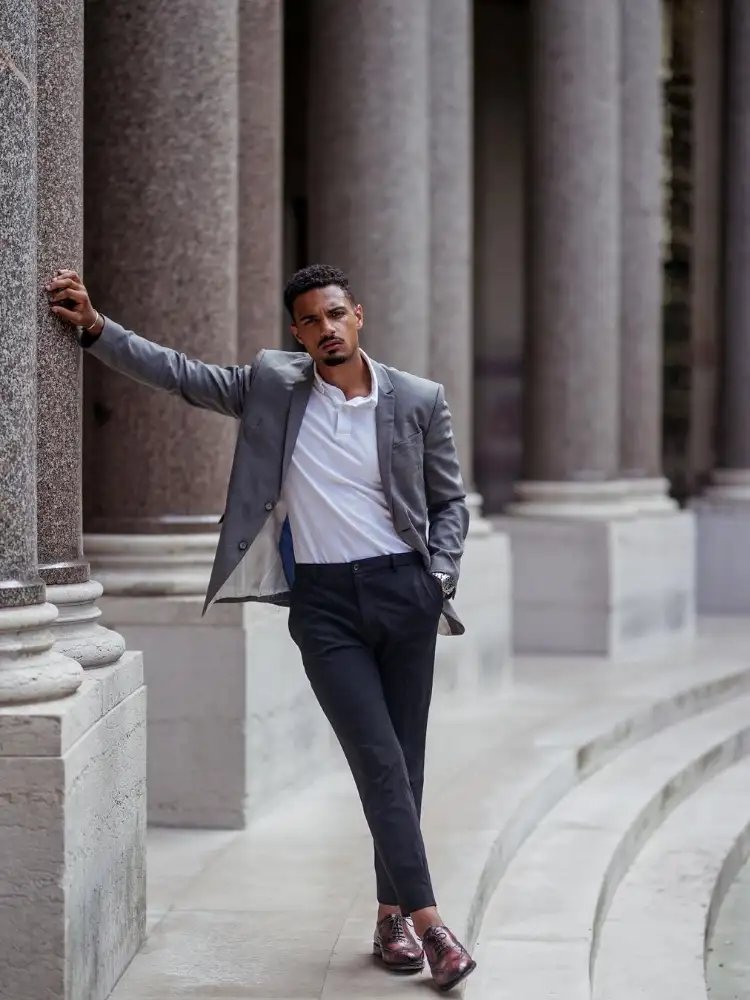 Polo tshirt with grey blazer