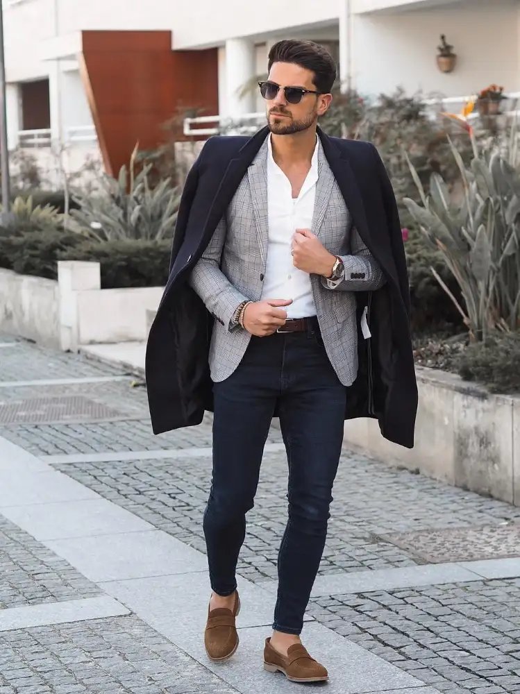 Shirts-Pants, Grey Blazer with Trench Coat