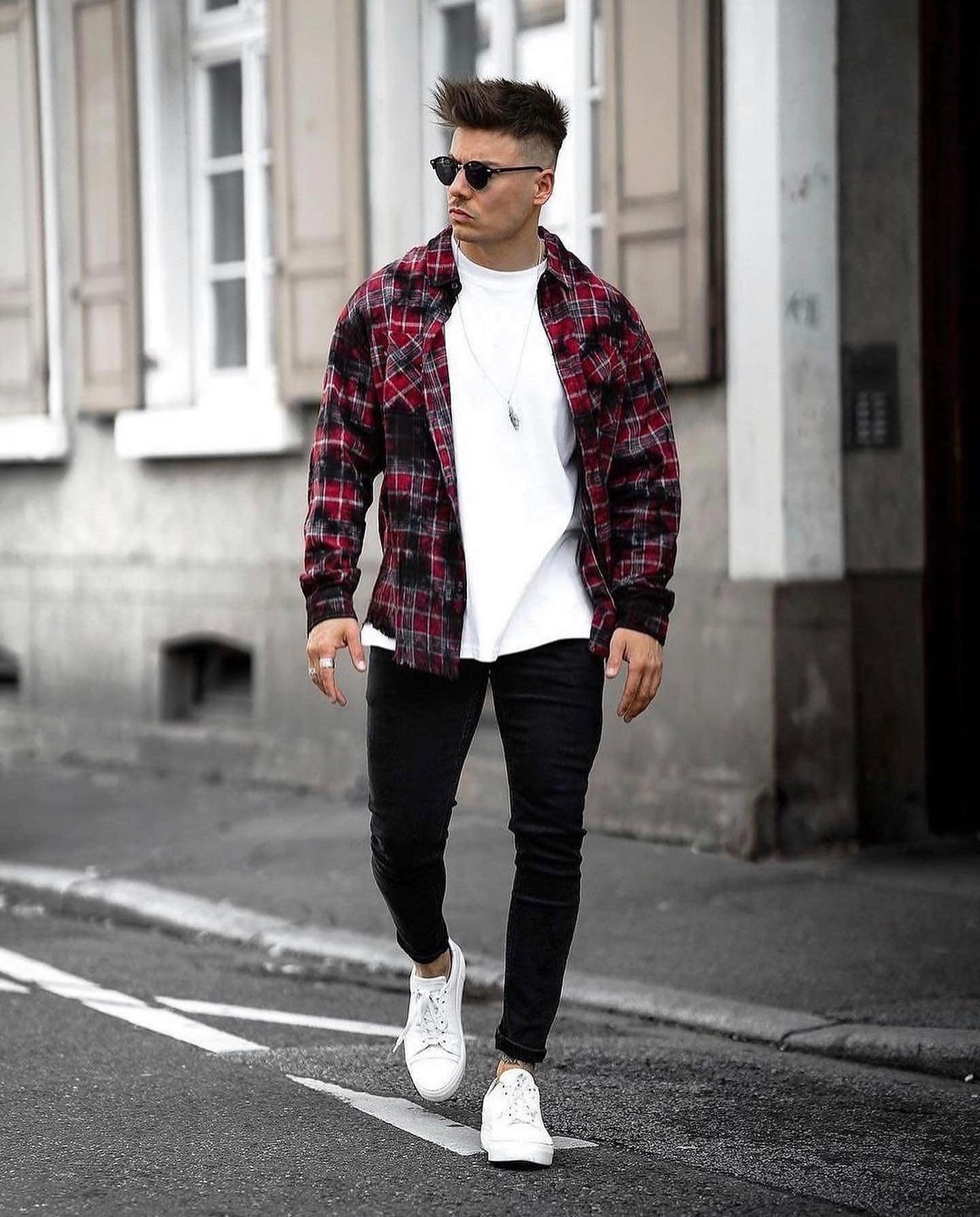 Flannel Shirt + Crewneck T-shirt