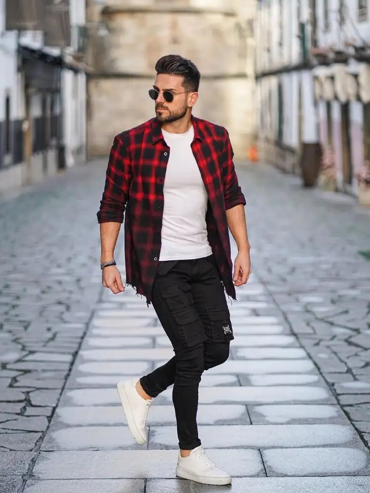 Red Check Shirt with T-shirt Combinations