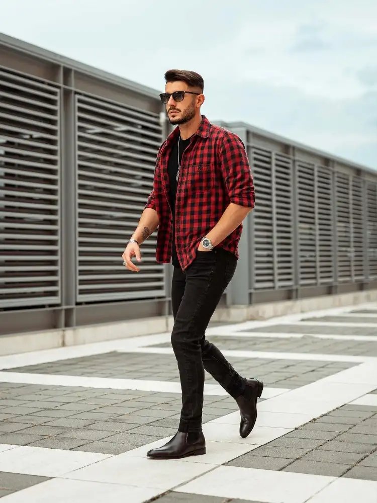 Red Check Shirt with T-shirt Combinations