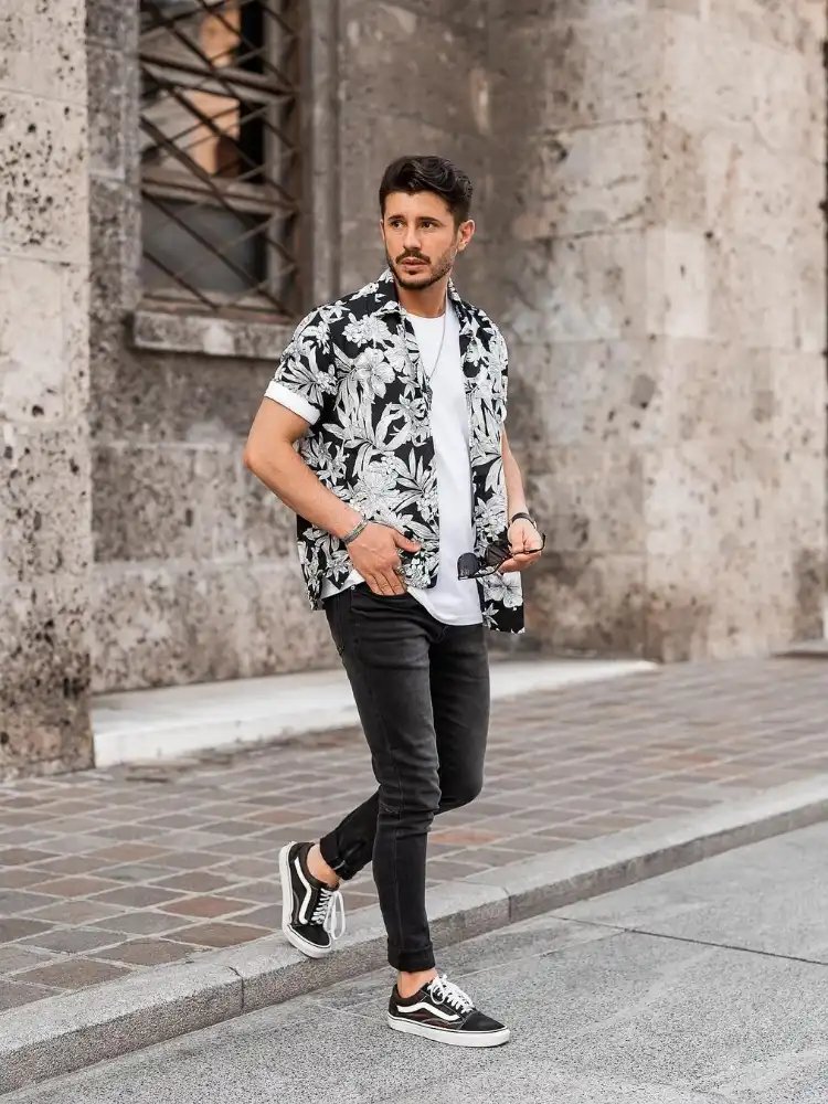Floral Printed Open Shirt with T-shirt Styles