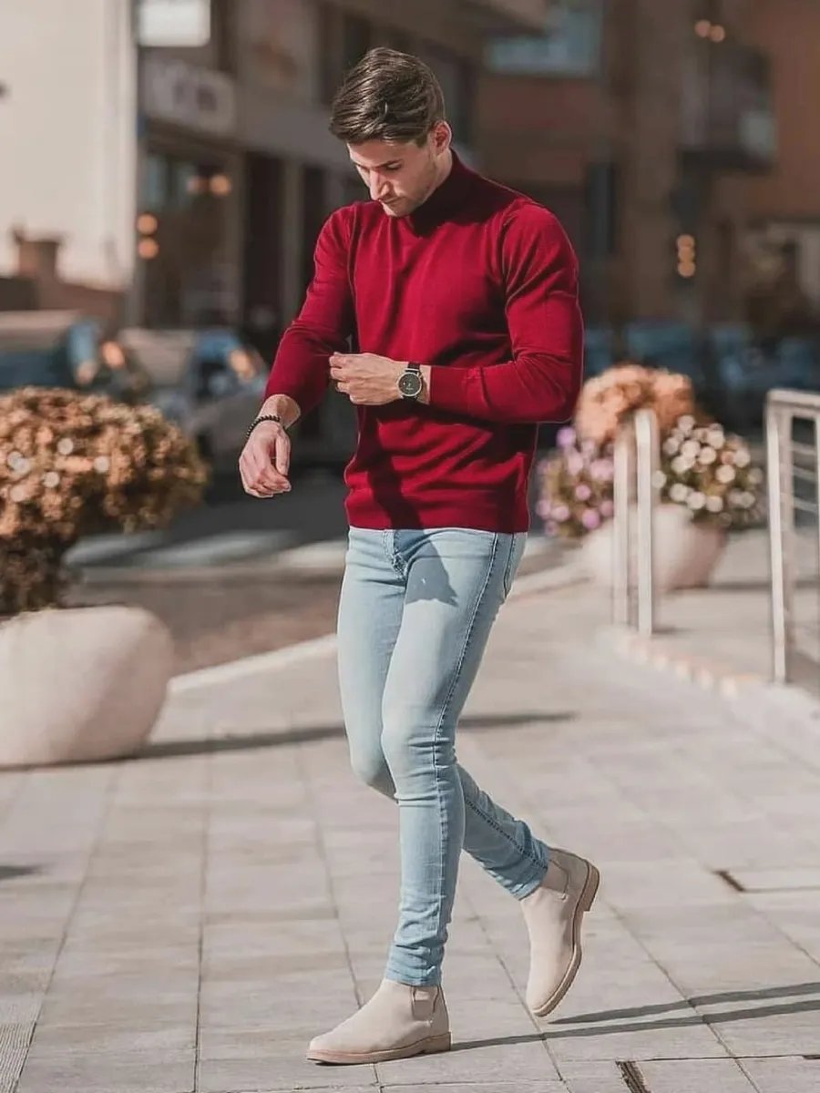 Red Shirt with Blue Jeans