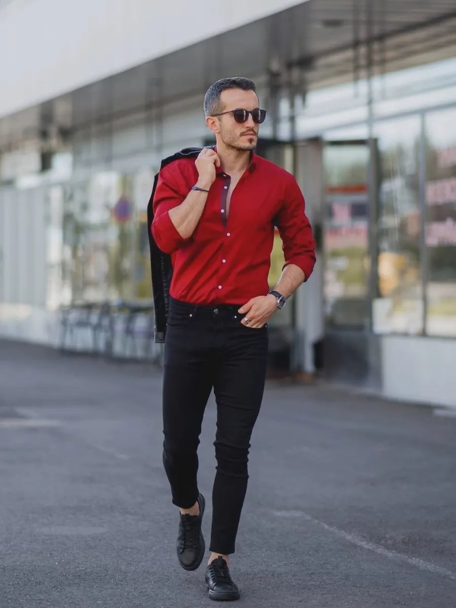 Red Shirt Matching Pant Ideas | Red Shirts Combination Pants - TiptopGents