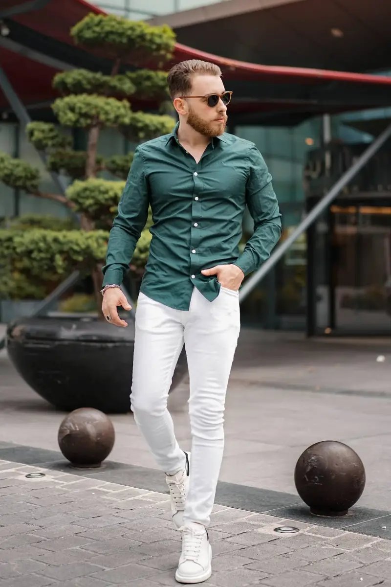 Green Shirt With White Pants