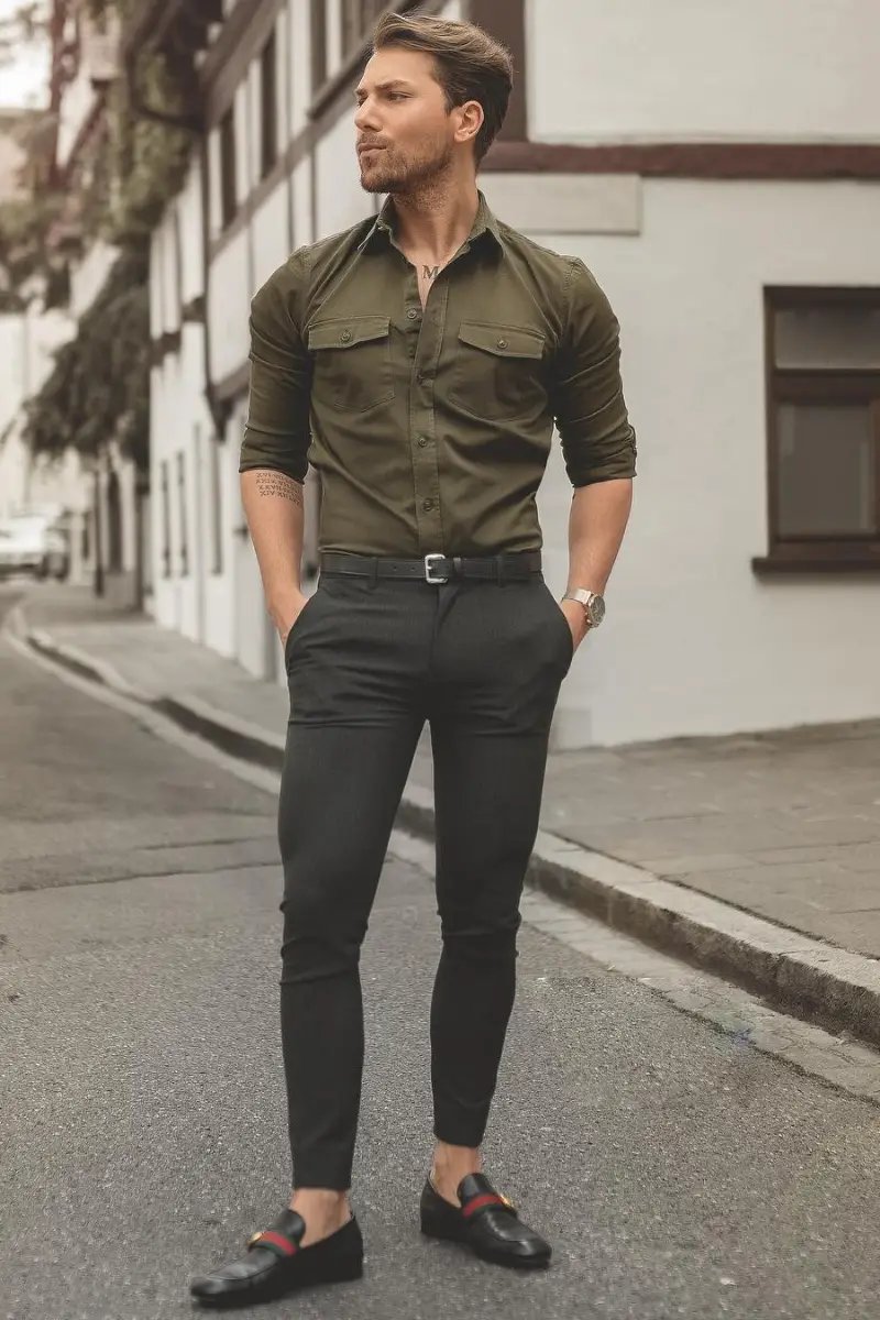 Green Shirt With Black Pants