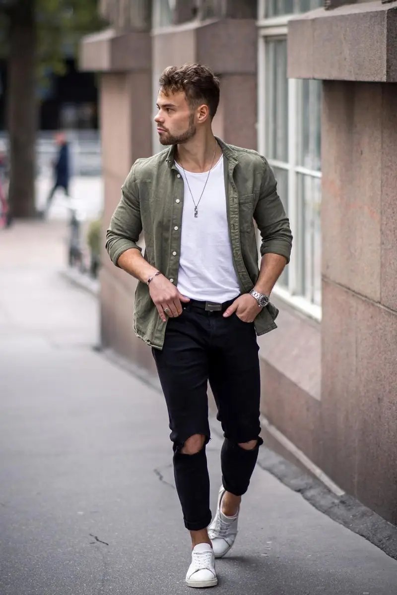 Green Shirt With Black Pants