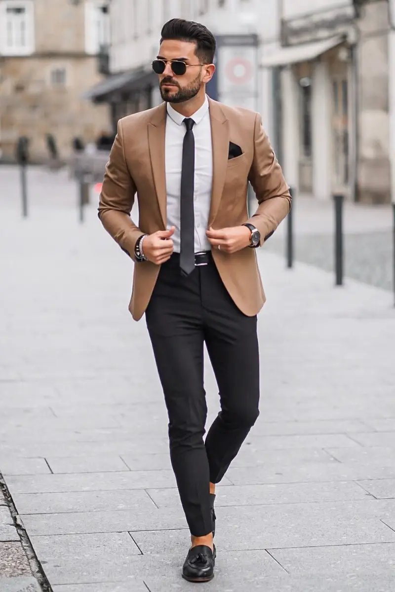 Necktie, Shirt with Trousers, and Beige Blazers