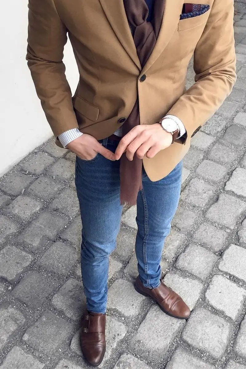 camel color blazer outfit