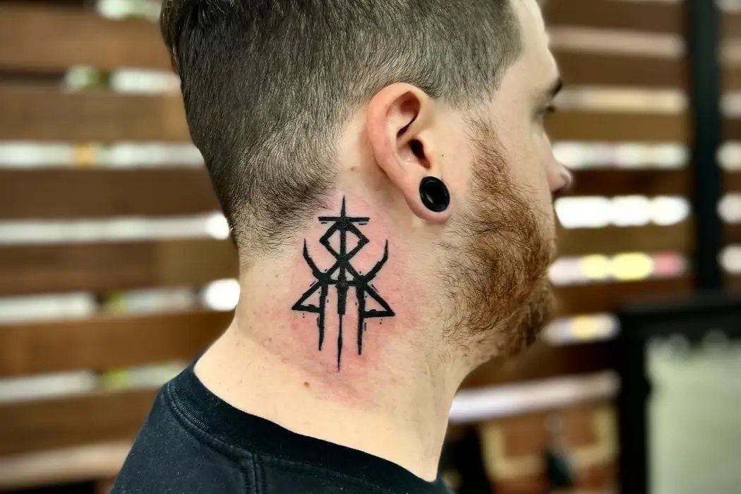 Stylish side neck tattoo idea for men