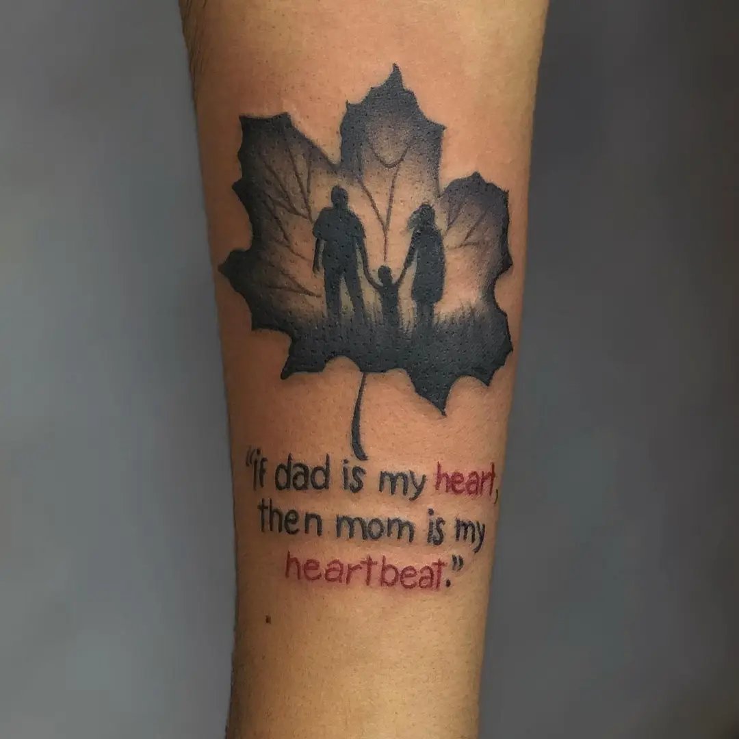 Mom dad tattoo design with quote on hand