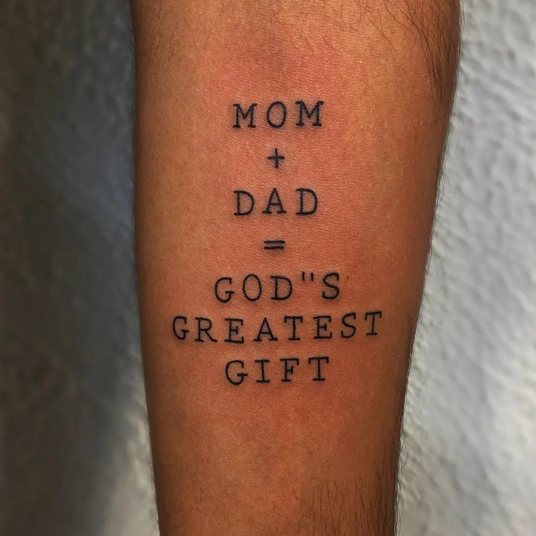 Mom + dad = god's greatest gift, tattoo on hand